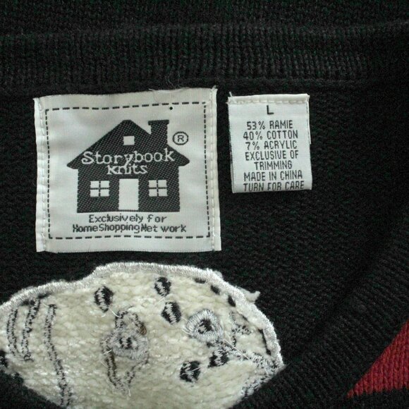 Storybook Knits Diamond Dogs Black Red Pooch Pup Bone Button Sweater Cardigan L - Picture 8 of 8